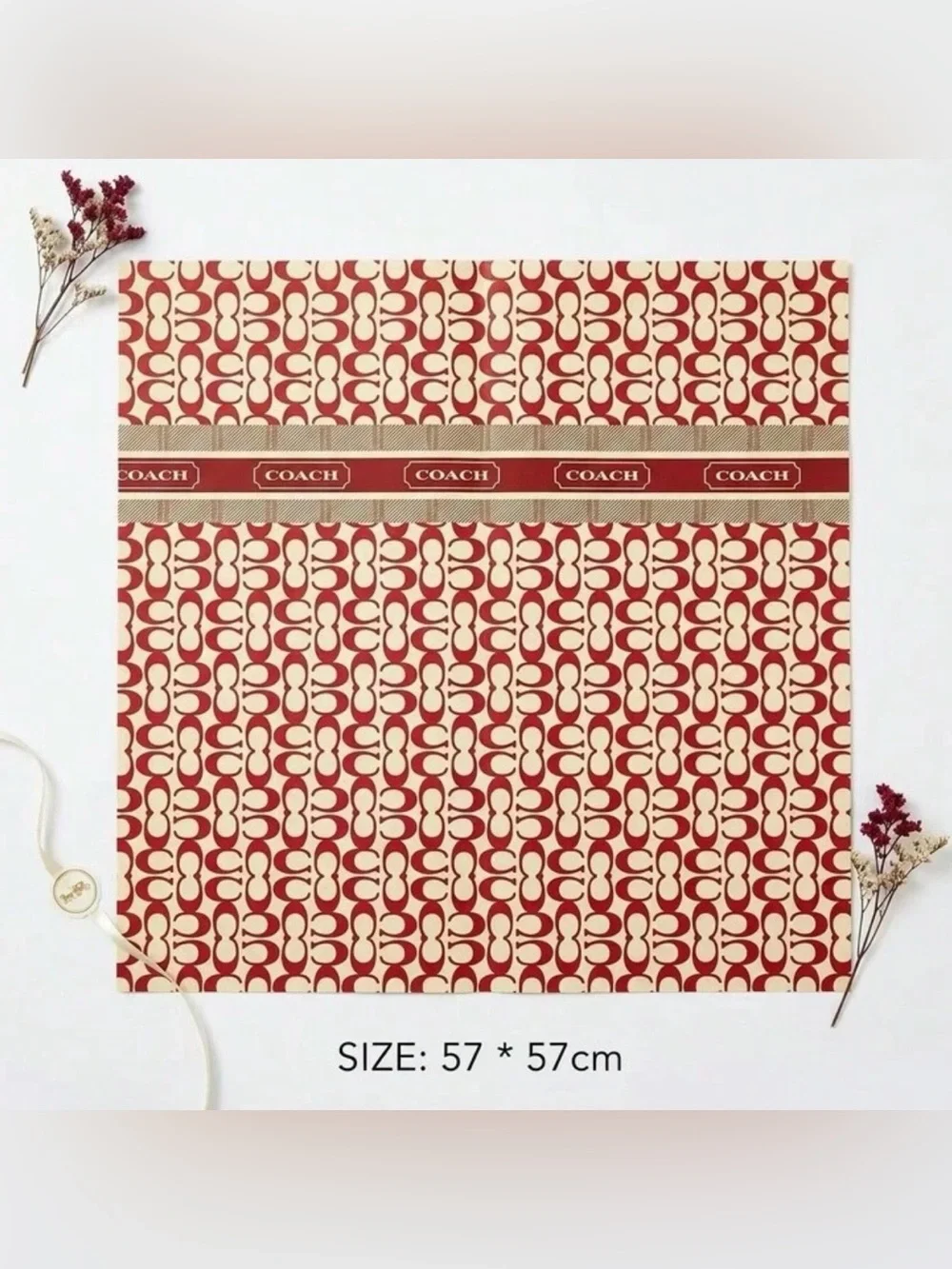 Coach Red and Cream Signature Pattern Square gift wrap paper